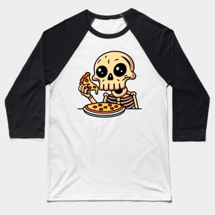 Skull Eating Pizza Cute Cartoon Baseball T-Shirt